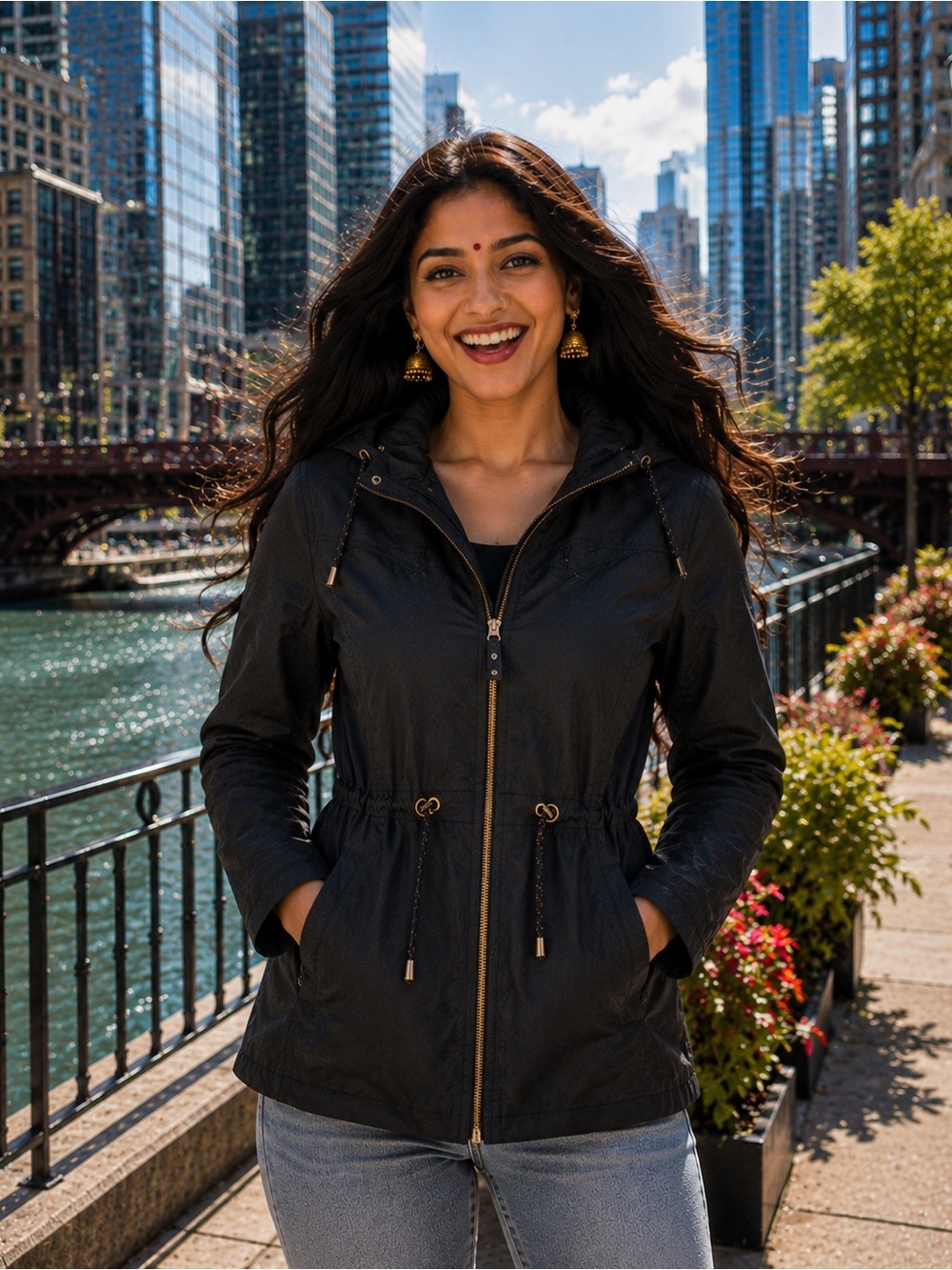 Jones New York Black Hooded Anorak Jacket M